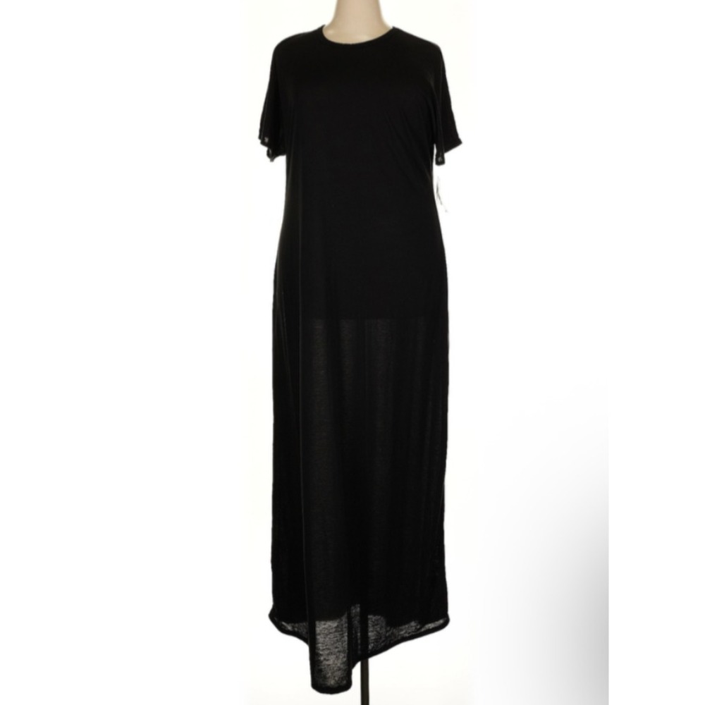 LuLaRoe Womens Dress Size 2XL Maria Maxi Solid Black Short Sleeve 2X XXL USA NWT